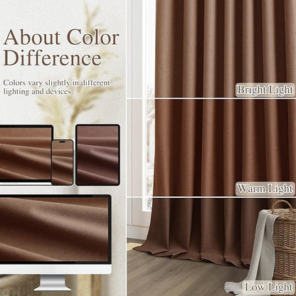 Guken 100% Blackout Curtains 102 Inch Length 2 Panels Set for Living Room Bedroom Back Tab Thermal Insulated Black Out Linen Drapes Room Darkening Window Curtains Rustic Brown
