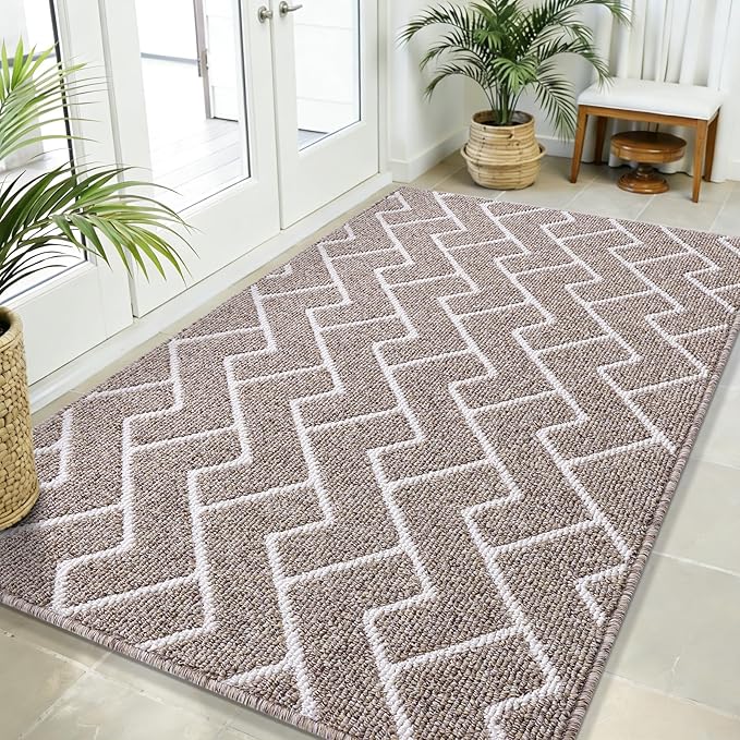 OLANLY Front Door Mat, Non-Slip Rubber Backing, Dirt Resistant and Absorbent, Washable, Easy to Clean Low-Profile Indoor Doormat for Back Door, Entryway, Inside Entrance, 59x35, Khaki