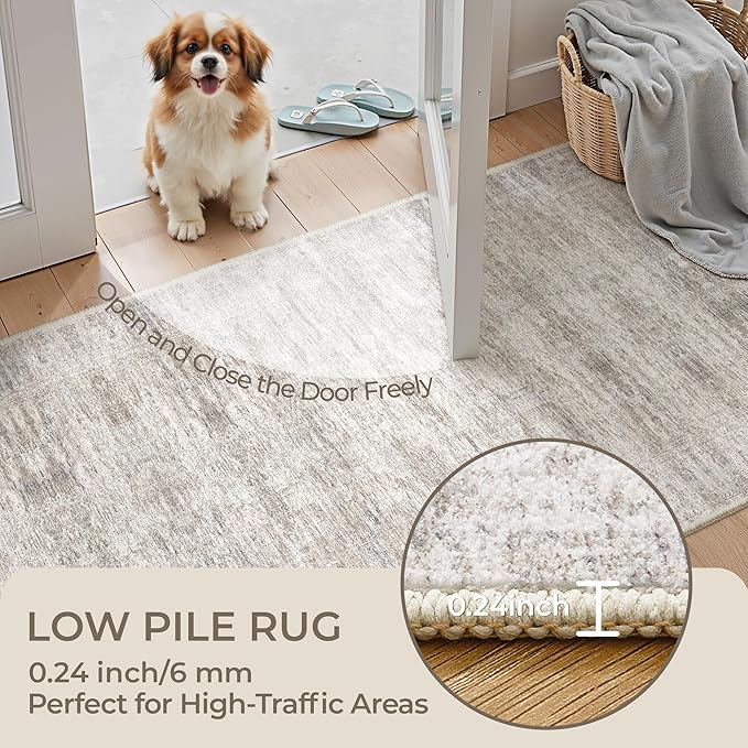 Washable Runner Rugs for Bedroom - 2x6 Runner Rug Non Slip, Ultra-Thin Entryway Runner, Soft Abstract Kitchen Runner for Hallway, Laundry, Indoor Door Mat(2'x6', Brown/Grey/Ivory)