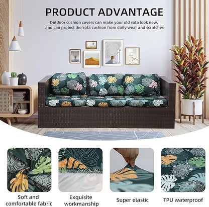 Outdoor Cushion Covers Set,8PCS Patio Furniture Couch Seat Slipcovers, Replacement for Sofa Sectional Chair(Cover，Only)