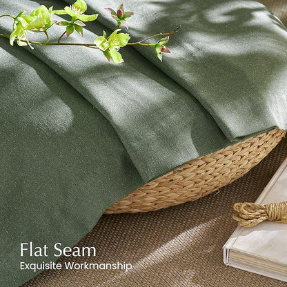 NICETOWN Forest Green Linen Curtains for Kitchen, Thick Flax Small Window Treatments Semi Sheer Privacy Assured with Light Through for Cafe/Bathroom, W55 x L84, 2 Panels