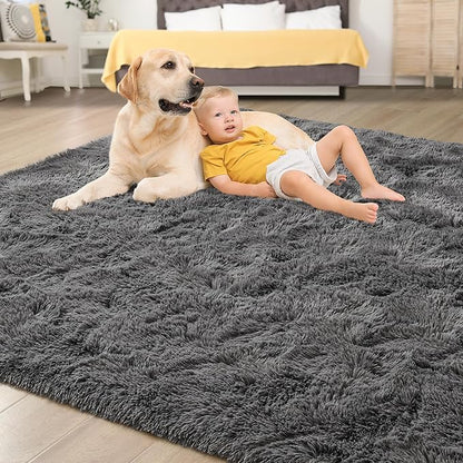 Tepook Area Rugs 9x12 for Living Room, Super Soft Fluffy Rugs for Bedroom, Modern Shaggy Rug Fuzzy Carpets for Kids, Plush Indoor Nursery Home Decor Rug with Non-Slip Bottom, Dark Grey
