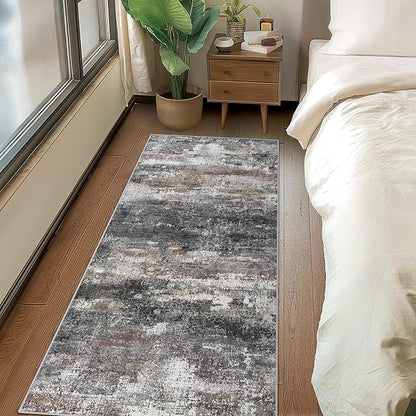 Runner Rug for Hallway Kitchen 2x7 Machine Washable Runners Rug for Entryway, Dark Gray Soft Modern Abstract Throw Rugs, Floor Carpet with Non Slip Rubber Backing