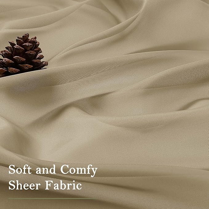 Lecloud Taupe Sheer Curtains 63 Inch Length 2 Pcs, Light Filtering Rod Pockets Window Curtains for Bedroom, Soft Voile Home Drapes for Living Room Bathroom Home Office, Each Panel 59" W x 63" L