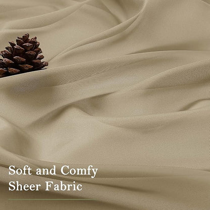 Lecloud Taupe Sheer Curtains 63 Inch Length 2 Pcs, Light Filtering Rod Pockets Window Curtains for Bedroom, Soft Voile Home Drapes for Living Room Bathroom Home Office, Each Panel 59" W x 63" L