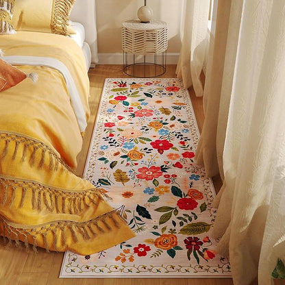 Rugcomf Runner Rug for Hallways Kitchen Rug Non Slip 2'x 6' Washable Rugs with Rubber Backing Soft Floral Carpet Runner for Hallways, Kitchen, Laundry, Bedroom, Bathroom(Beige)