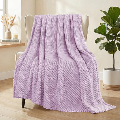 Whale Flotilla Extra Large Fuzzy Fleece Throw Blanket for Couch, 50x70 Inch Fluffy Warm Soft Jacquard Blankets for All Season, Lightweight and Cozy, Lilac