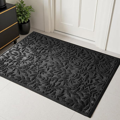 Black Leaves Outdoor Indoor Entrance Door mat, Absorbent Durable Heavy Duty Welcome Front Door Mat,Thick Natural Rubber Back,Easy Clean Entryway Mat 47x32 Inch, Low Profile