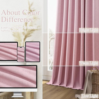Guken Rose 100% Blackout Linen Curtains 96 Inch Length 2 Panels Set for Living Room Bedroom Back Tab/Rod Pocket Thermal Insulated Farmhouse Farmhouse Black Out Drapes Room Darkening,52x96