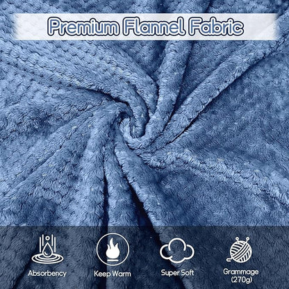4 Pack Fleece Throw Blankets 50x60 Inches – 270 GSM Ultra Soft Flannel, Oeko-TEX Standard 100 Certified, Lightweight 3D Waffle Texture, No Shedding/Pilling, for Bed, Couch, Sofa, All Season (Blue)