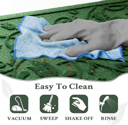 Boho Green Floral Leaves Outdoor Indoor Entrance Doormats, Absorbent Durable Heavy Duty Welcome Front Door Mat,Thick Natural Rubber Back,Easy Clean Entryway Mat 17x30 Inch, Low Profile