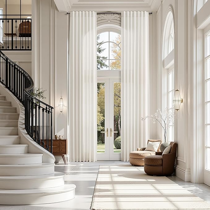 Ivory White Linen Curtains for Living Room 126 Inches Long Light Filtering Semi Sheer Curtain Back Tab Neutral Modern Farmhouse Decor Drapes Floor to Ceiling High Window for Bedroom 52x126, 2 Panels