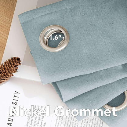 H.VERSAILTEX Living Room Linen Curtains - Semi Sheer, Nickel Grommet, Energy Saving, Light Filtering Window Treatments - Cloud Blue, 2 Panels, 52 x 63 Inch