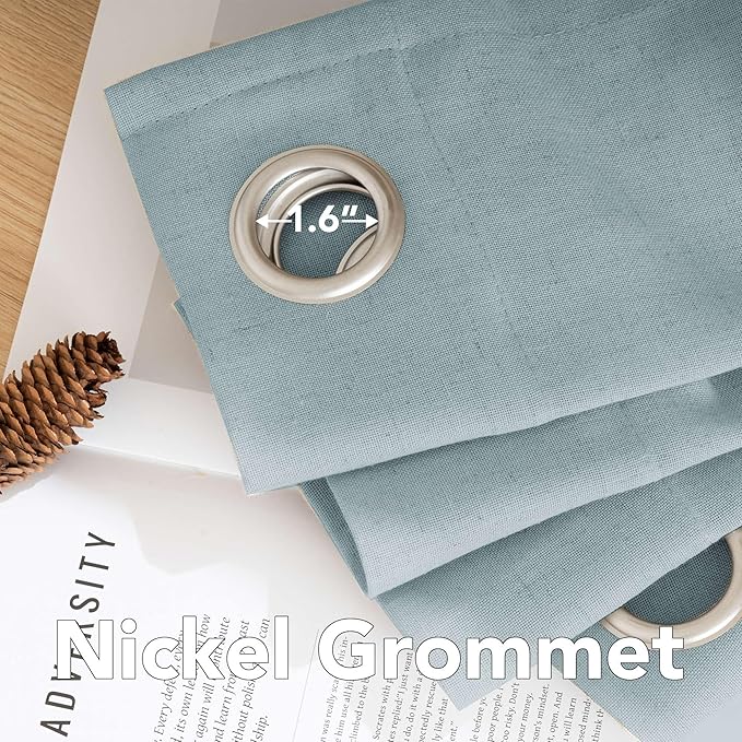 H.VERSAILTEX Living Room Linen Curtains - Semi Sheer, Nickel Grommet, Energy Saving, Light Filtering Window Treatments - Cloud Blue, 2 Panels, 52 x 54 Inch