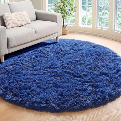 ONASAR Navy Blue Round Area Rug 4ft, Soft Bedroom Circle Rugs Floor Mat for Kids Girls Boys Teen Room, Fluffy Plush Shaggy Carpet for Baby Nursery Living Room Playroom Dorm Home Decor