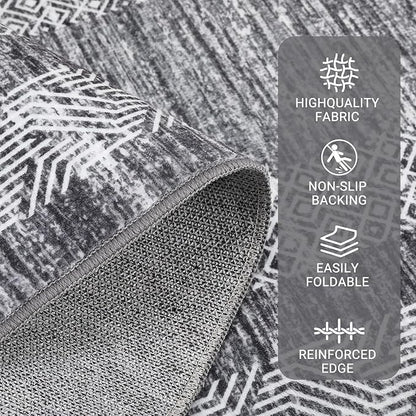 GarveeHome 6x9 Large Washable Area Rug Modern Bordered Rug Distressed Geometric Floor Carpet, Soft Non Slip Low Pile Non Shedding Rug, Indoor Gray for Bedroom, Living Room
