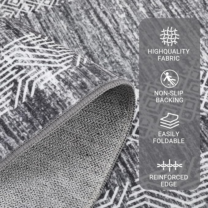 GarveeHome 2.5x8 Modern Bordered Runner Rug Soft Non Slip Washable Floor Carpet Distressed Geometric Hallway Indoor Printed Rug for Kitchen Entrance, Gray