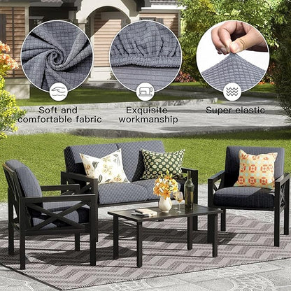 8Pcs Outdoor Cushion Covers, Patio Cushion Covers,Stretch Elastic Slipcovers, Replacement Washable & Reusable Furniture Protector for Patio Couch,Thick Jacquard Fabric(Grey, Cover Only)