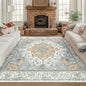 RELEANY Area Rugs Square 8ft Washable Non-Slip, Floral Vintage Distress Print Pattern Medallion Carpet for Living Room Bedroom Dining Room, Light Yellow Carbon Grey Orange