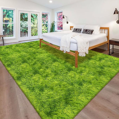 Green Tie-Dyed Rug for Living Room 8x10 Fluffy Area Rug Mat Bedside Throw Rug for Bedroom Kids Room Boys Teens Nursery Baby Dorm Office Home Decor Aesthetic Carpets
