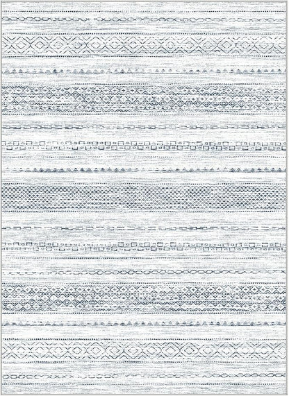 Nakagishi 5x7 Area Rugs Living Room: Washable Boho Large Neutral Soft Farmhouse Rug Stain Resistant Modern Indoor Floor Non-Slip Carpet for Bedroom Nursery Kids Playroom Office Dining Dorm-White Blue