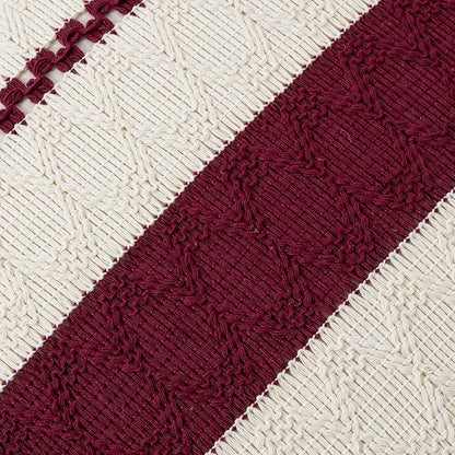 Fancy Homi Set of 1 Burgundy Boho Decorative Throw Pillow Covers 16x16 Inch for Couch Bed Sofa, Aesthetic Modern Farmhouse Christmas Room Decor, Soft Cotton Cute Textured Wind Red Cushion Case