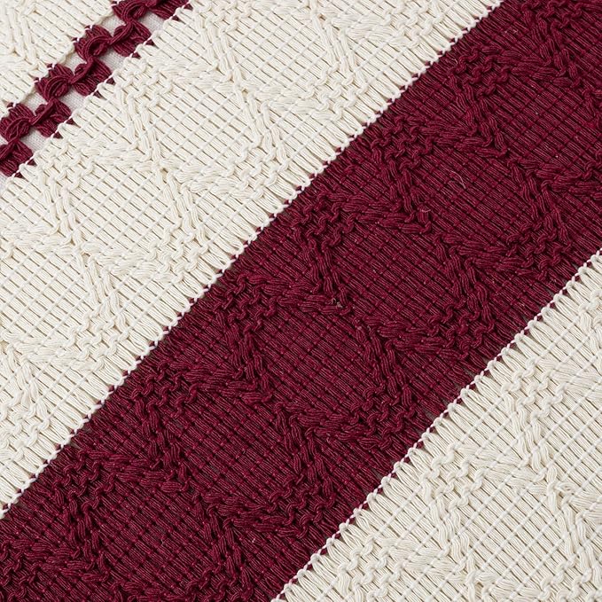 Fancy Homi Set of 1 Burgundy Boho Decorative Throw Pillow Covers 22x22 Inch for Couch Bed Sofa, Aesthetic Modern Farmhouse Christmas Room Decor, Soft Cotton Cute Textured Wind Red Cushion Case