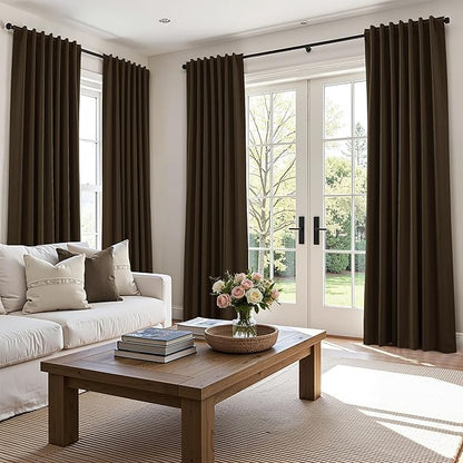 Guken 100% Blackout Curtains 96 Inch Length 2 Panels Set for Living Room Bedroom Back Tab Thermal Insulated Black Out Linen Drapes Room Darkening Chocolate,52x96