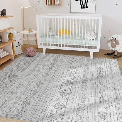 Nakagishi 10x12 Area Rug Living Room: Washable Boho Large Neutral Soft Farmhouse Modern Rugs Stain Resistant Moroccan Non-Slip Indoor Carpet for Bedroom Nursery Kids Office Dining Room- Dark Grey