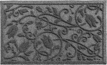 Boho Grey Floral Leaves Outdoor Indoor Entrance Doormats, Absorbent Durable Heavy Duty Welcome Front Door Mat,Thick Natural Rubber Back,Easy Clean Entryway Mat 23x35 Inch, Low Profile