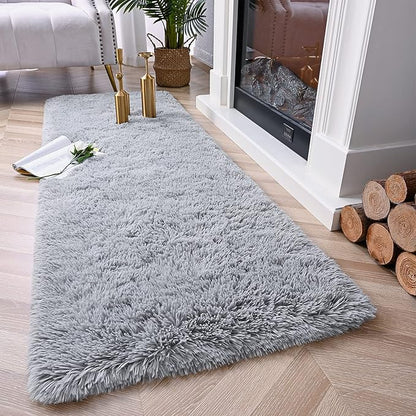Chicrug Soft Runner Rugs for Bedroom Living Room Plush Fluffy Rug 2x7 Feet, Shag Furry Area Rug Carpet Non Shedding for Nursery Children Kids Girls Room Home Decorative, Grey