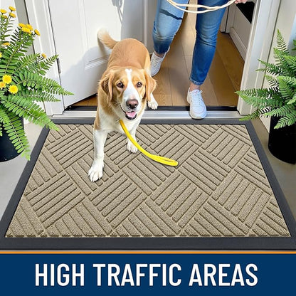 OLANLY Front Door Mat Outside Entrance 59x34, Absorbent, Heavy Duty Sturdy Natural Rubber Doormat Indoor Outdoor, Stain and Fade Resistant, Non-Slip Low Profile Floor Mat for Entryway, Beige Diamond