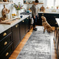Washable 2X10 Kitchen Area Rug: Entryway Abstract Rug Runner Soft Bedroom Besides Floor Mat Non-Slip Indoor Farmhouse Carpet for Bathroom Living Room Stain Resistant Runner for Family(2x10,Black/Grey)