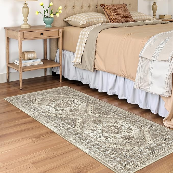 Runner Rug 2x6, Ultra-Thin Entryway Rug Non Slip Washable Rugs for Laundry Room, Runners for Hallways, Vintage Soft Rugs for Living Room, Kitchen, Bedroom(Brown,2'x6')