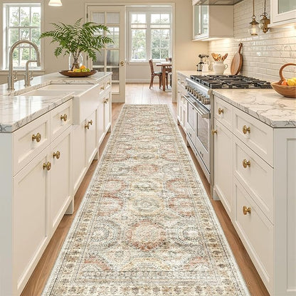 Long Bathroom Rugs Runner - Washable Runner Rugs for Hallway 2x10, Ultra-Thin Soft Kitchen Carpet Runner, Anti Slip Backing Runner Rugs for Entrance, Bedroom, Living Room(2'x10', Brown/Pink)