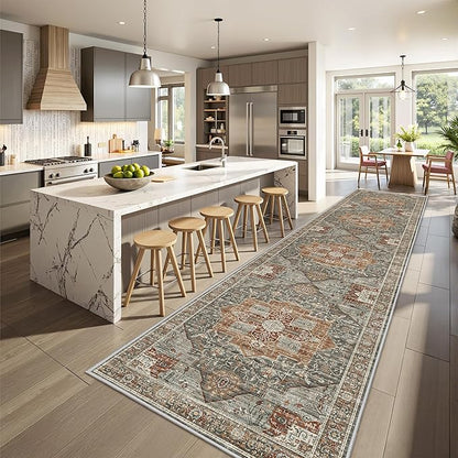 Kitchen Runner Rug Non Slip Washable 2.5x10, Soft Ultra-Thin Entryway Rug Runners for Hallways, Carpet Runner for Living Room,Kitchen, Laundry, Bathroom(Grey/Brown/Tan,2.5'x10')