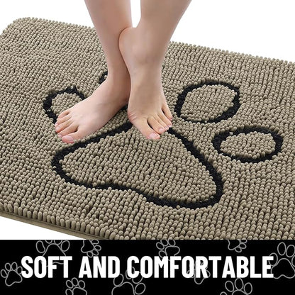 Smiry Dog Door Mat for Muddy Paws, Absorbent Dirt Trapper Non Slip Quick Dry Washable Chenille Mat for Mud Dogs, Entry Rug for Indoor and Outdoor (36x24 Inches, Warm Taupe and Black)