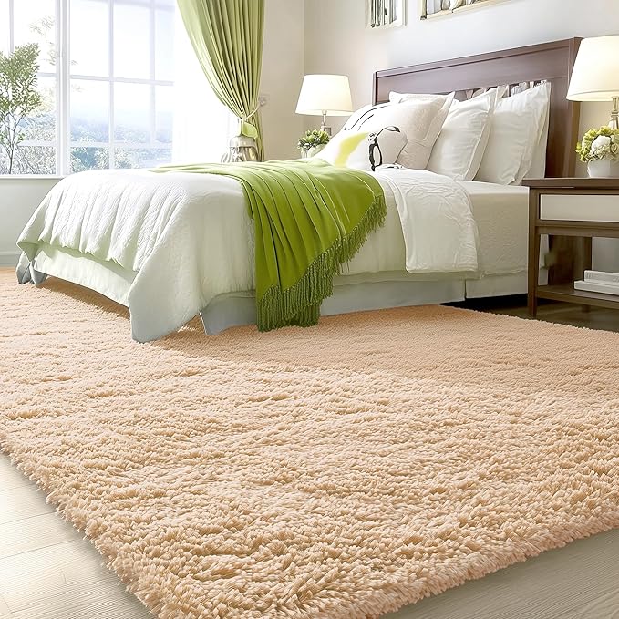 OLANLY 10x14 Machine Washable Large Area Rugs for Living Room, Bedroom, Soft Fluffy Shaggy Bedside Rug, Indoor Floor Carpet for Kids Girls and Boys, Dorms, Nursery, Home Decor Aesthetic, Beige