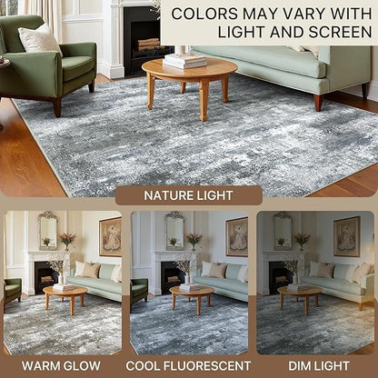 BEIMO Area Rugs 6x9 for Living Room Bedroom, Modern Abstract Machine Washable Rug, Large Soft Low Pile Floor Carpet with Non Slip Backing for Dining Room, Silver Grey