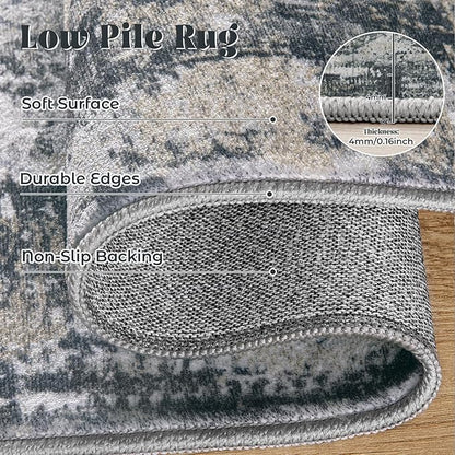 5x7 Area Rugs for Living Room, Washable Modern Abstract Large Area Rug Neutral Soft Non Slip Kids Rug Stain Resistant Indoor Carpet for Bedroom Nursery Dining Room Playroom(BlackGreyGold,5'x7')