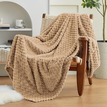 EXQ Home Fleece Throw Blanket for Couch or Bed - 3D Imitation Turtle Shell Jacquard Decorative Blankets - Cozy Soft Lightweight Fuzzy Flannel Blanket Suitable for All Seasons(50"×60",Brown)