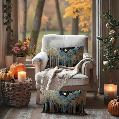 Rustic William Morris Inspired Forest Green Moon Decor Pillow Covers 12x20 Set of 2,Vintage Night Moon Botanical Nature Landscape Decorative Throw Pillow Covers for Home Bedroom Living Room