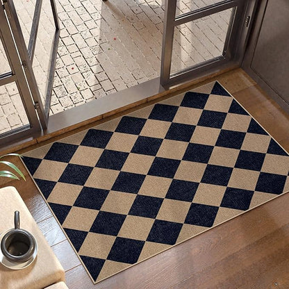 Lahome Colette Checkered Easy Jute Kitchen Rug, 2x3 Indoor Door Mat Small Neutral Area Rug, Farmhouse Diamond Non Slip Non Shedding Lightweight Floor Carpet for Entry Porch