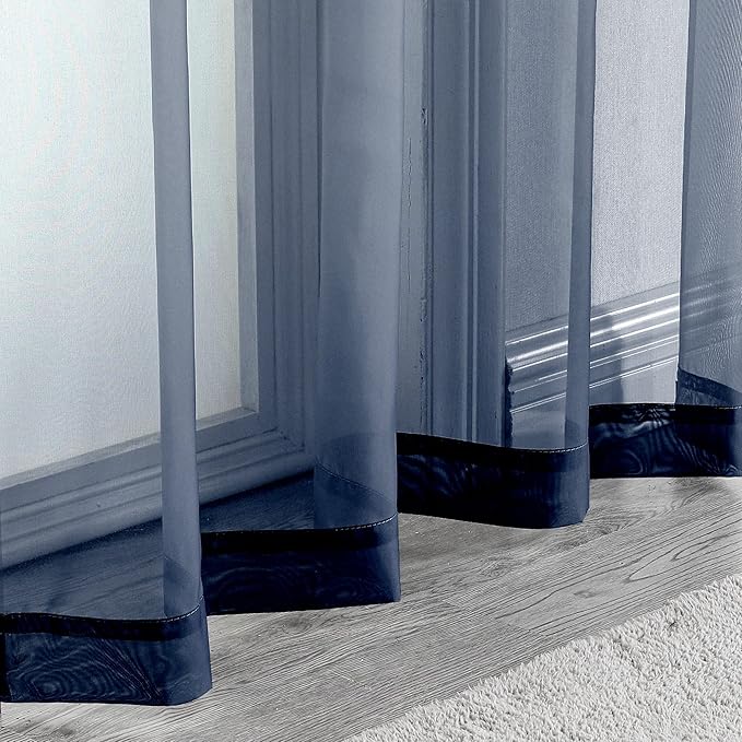 OWENIE Blue Sheer Curtains, Sheer Curtains 63 inch Length 2 Panels Set, Rod Pocket Voile Fimly Sheer Drapes for Living Room/Bedroom, 2pcs, Each 42" W x 63" L, Navy Blue
