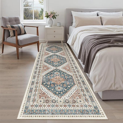 Madane Runner Rug 2'6''x8' Kitchen Runner, Hallway Runner Printed Vintage Washable Rugs Soft Non-Slip Low Pile 2.5x8 ft Runners for Hallways Laundry Room Rug Distressed Rug, Navy Blue