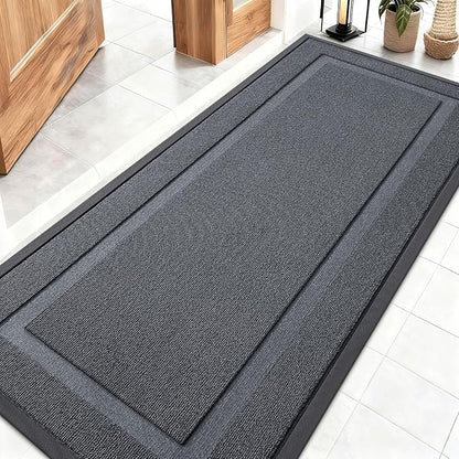 OLANLY Front Door Mat Indoor Outdoor Entrance, Waterproof All-Season, All-Weather Doormat, Sturdy Natural Rubber, Low Profile, Easy Clean Patio Porch Entryway Mat, 59x23, Charcoal Gray