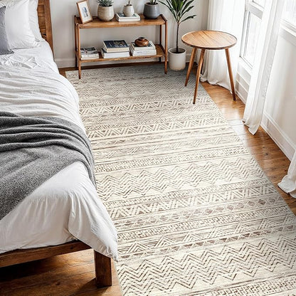 4x10 Washable Hallway Runner Rug：Moroccan Non-Slip Wide Runners for Entryway Kitchen Soft Modern Geometric Low-Pile Rugs for Living Room Thin Waterproof Carpet for Bedroom Bathroom Laundry(Beige,4x10)