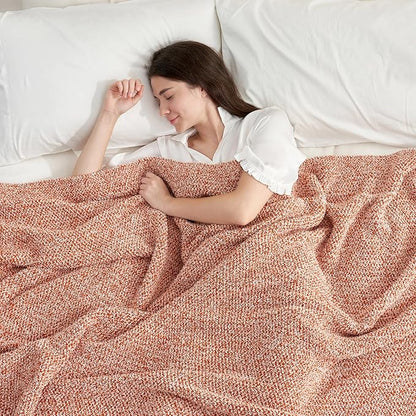 Snuggle Sac Orange Fall Blanket Twin Size, Oversized Soft Warm Cozy Knit Bedding Blanket, Luxurious Microfiber Blankets for Bed, Orange, 60x80 inches