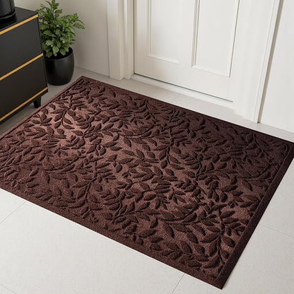 Coffee Brown Leaves Outdoor Indoor Entrance Door mat, Absorbent Durable Heavy Duty Welcome Front Door Mat,Thick Natural Rubber Back,Easy Clean Entryway Mat 47x32 Inch, Low Profile