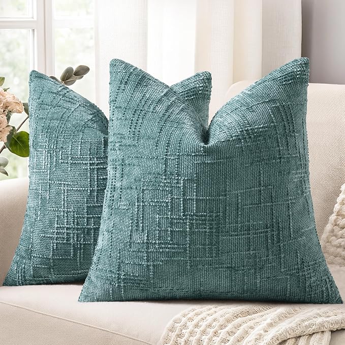 decorUhome Summer Teal Chenille Euro Sham Throw Pillow Covers 24x24 Set of 2 Textured Soft Cozy Slubby Couch Pillow Covers Modern Farmhouse Boho Decorative Pillow Cases for Bed Sofa Living Room